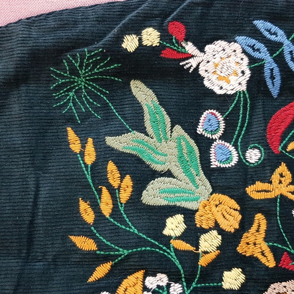 New Embroidered Mini Teal Corduroy Skirt - Picture 11 of 17